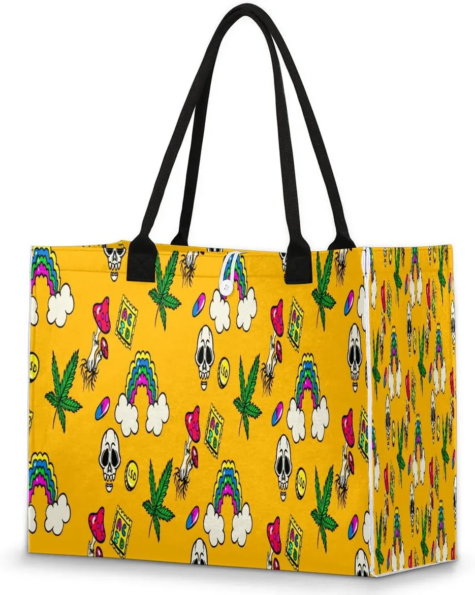 Tote Bag for Women Poisonous Mushroom Skull Large Beach Bag Reusable Grocery Bags Tote Bag for Work Shopping Travel Beach