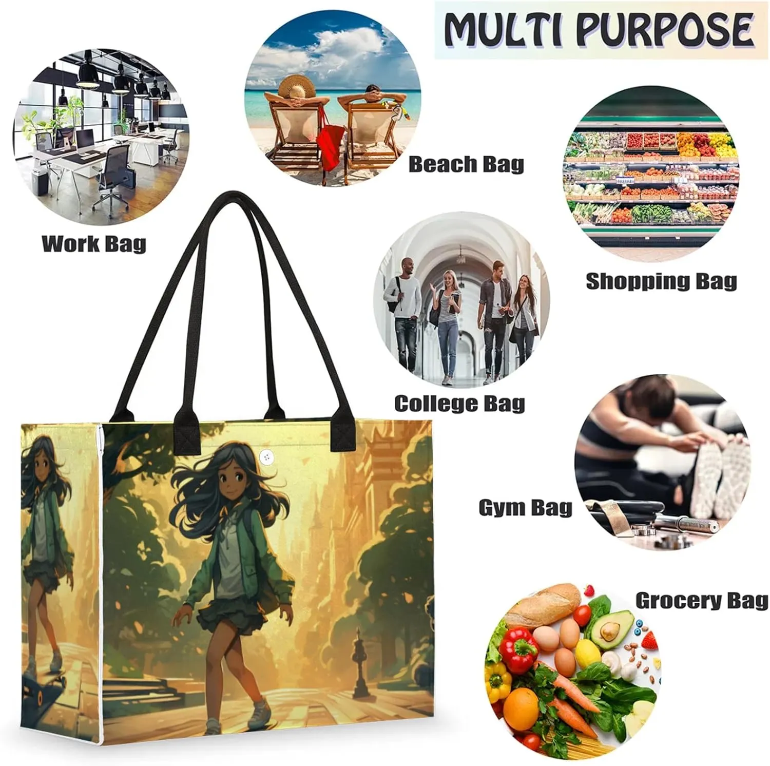 Tote Bag for Women Reusable Canvas Shoulder Bag