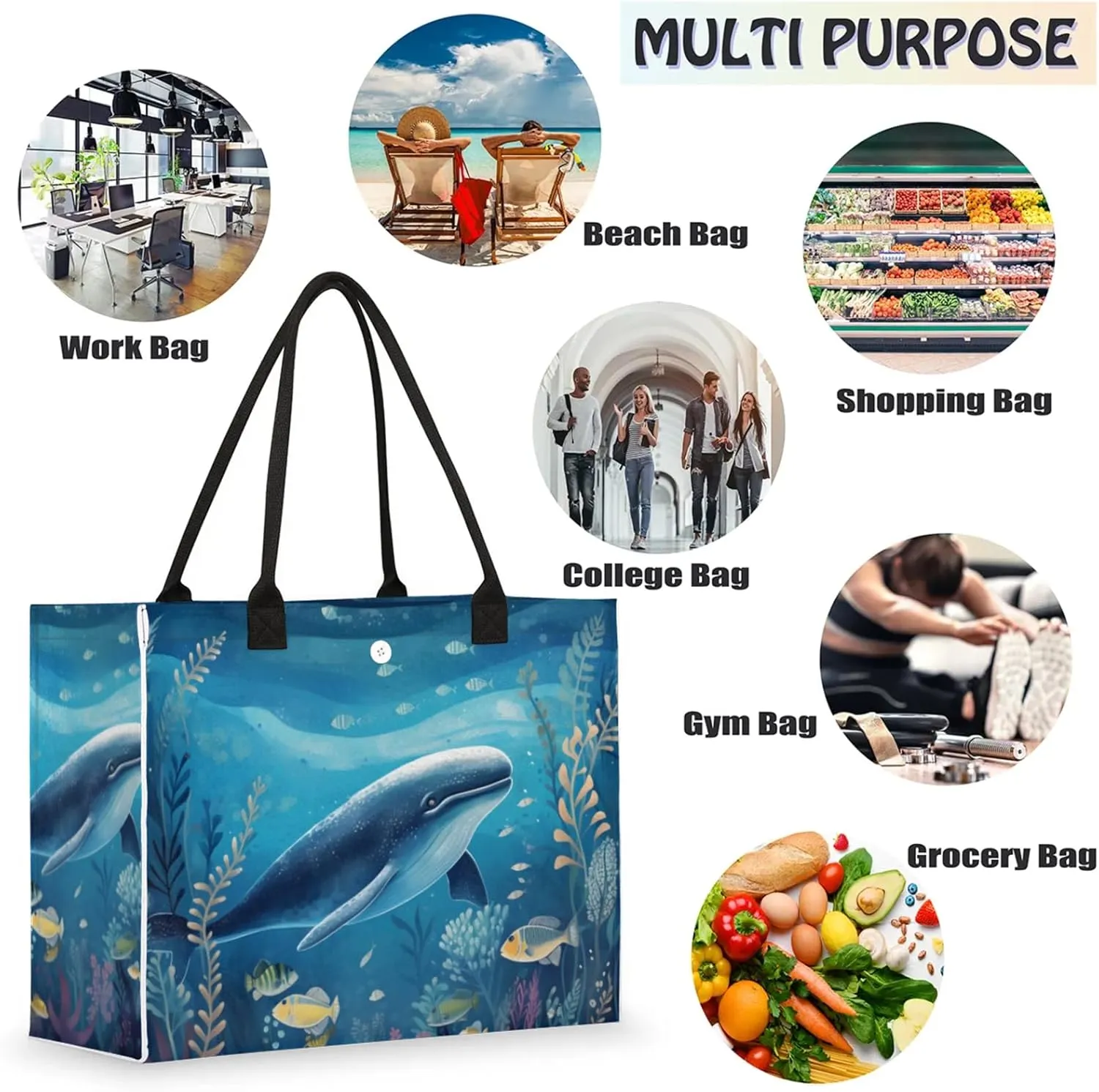 Tote Bag for Women Reusable Canvas Shoulder Bag