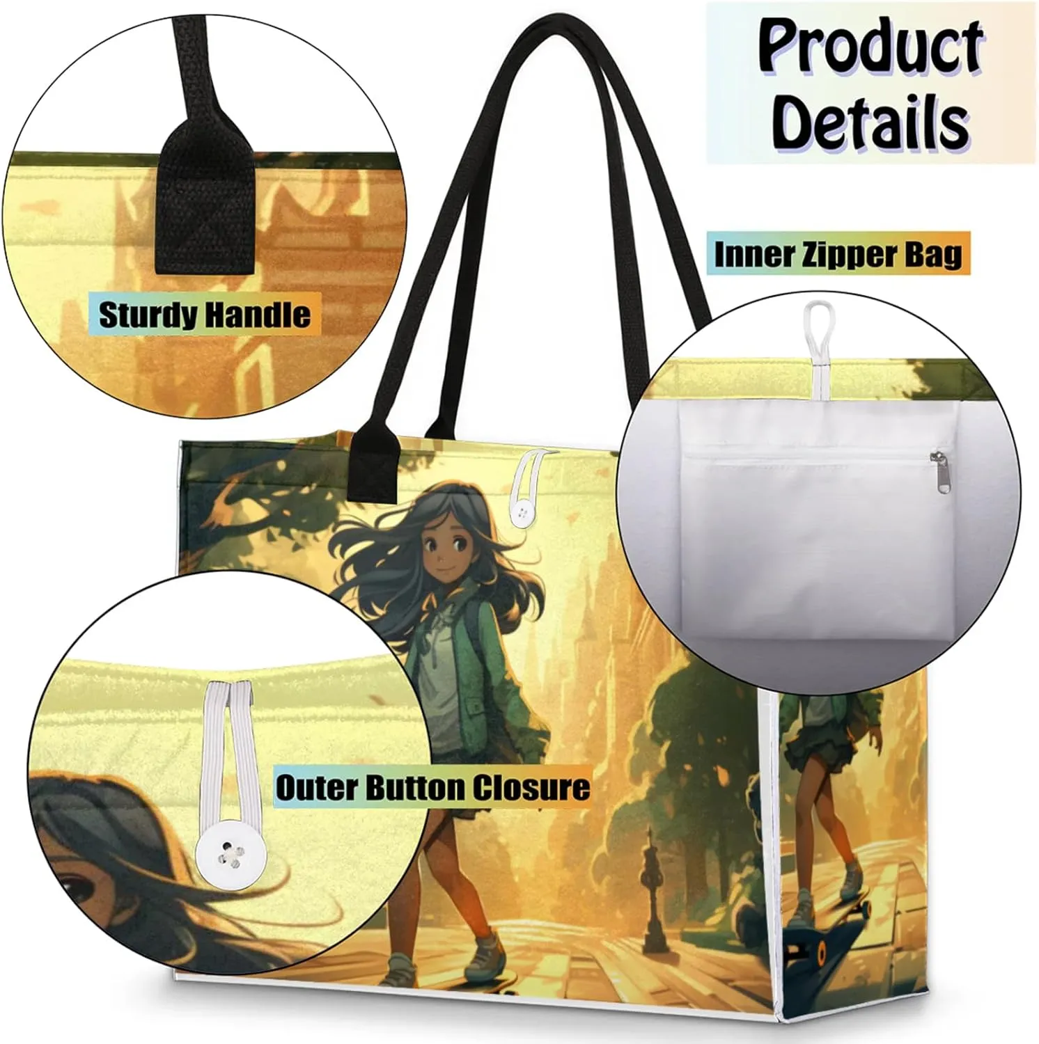 Tote Bag for Women Reusable Canvas Shoulder Bag