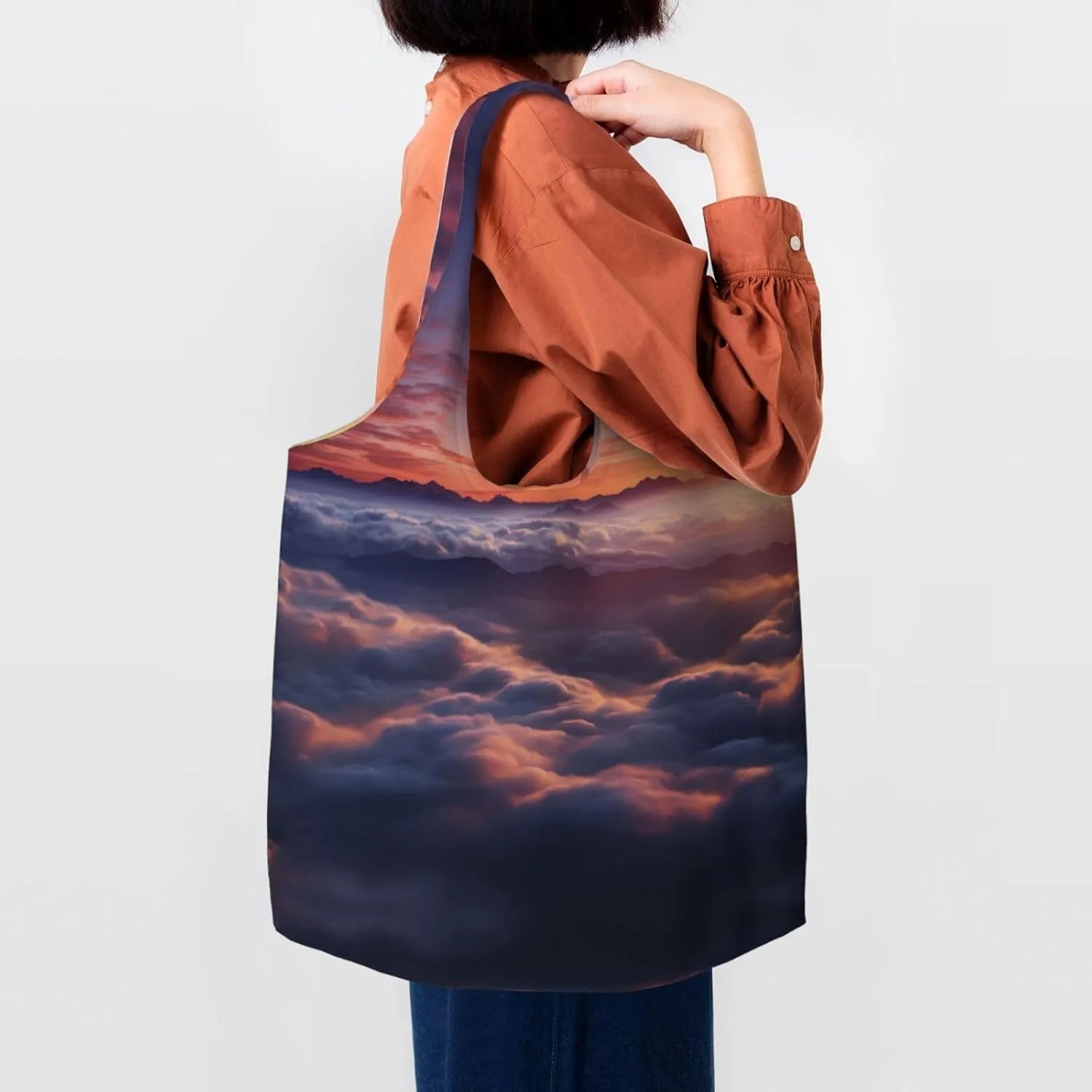 Tote Bag for Women Reusable Grocery Bag Canvas Shopping Bag Universe Starry Stars Handbag Foldable Shoulder Bag