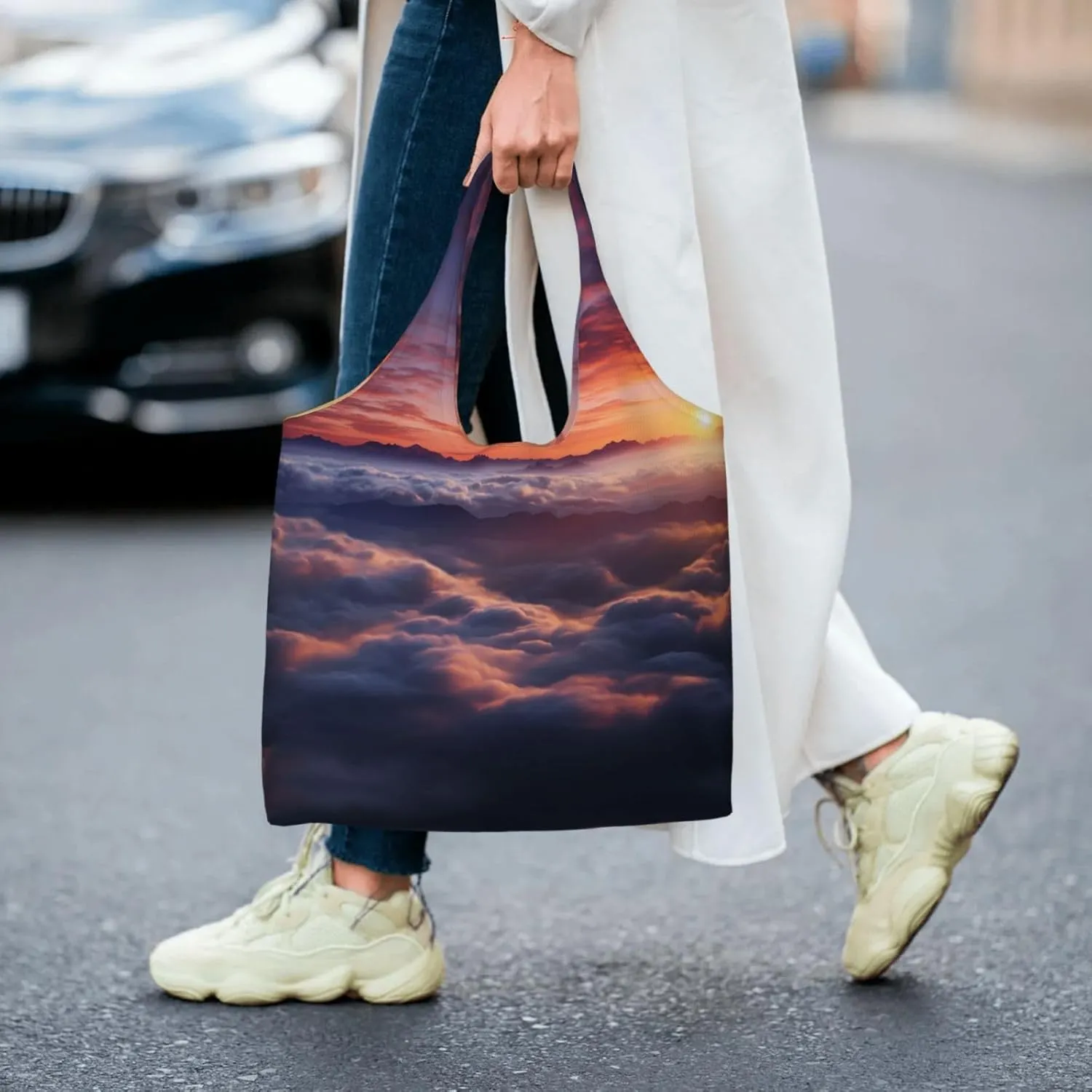 Tote Bag for Women Reusable Grocery Bag Canvas Shopping Bag Universe Starry Stars Handbag Foldable Shoulder Bag