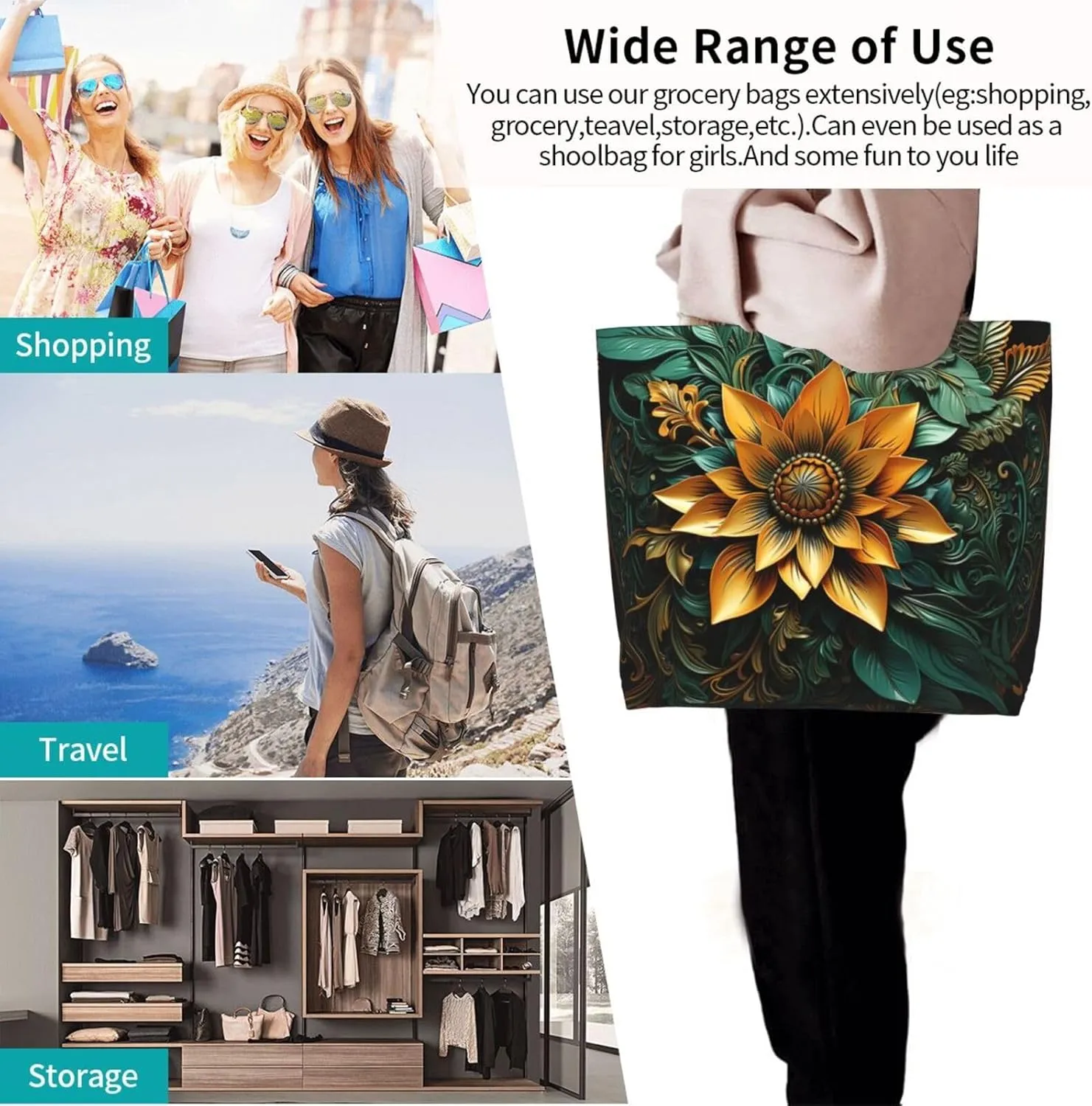 Tote Bag for Women Reusable Grocery Bag Shopping Bag Cats and Dogs Tote Bags Handbag Foldable Shoulder Bag