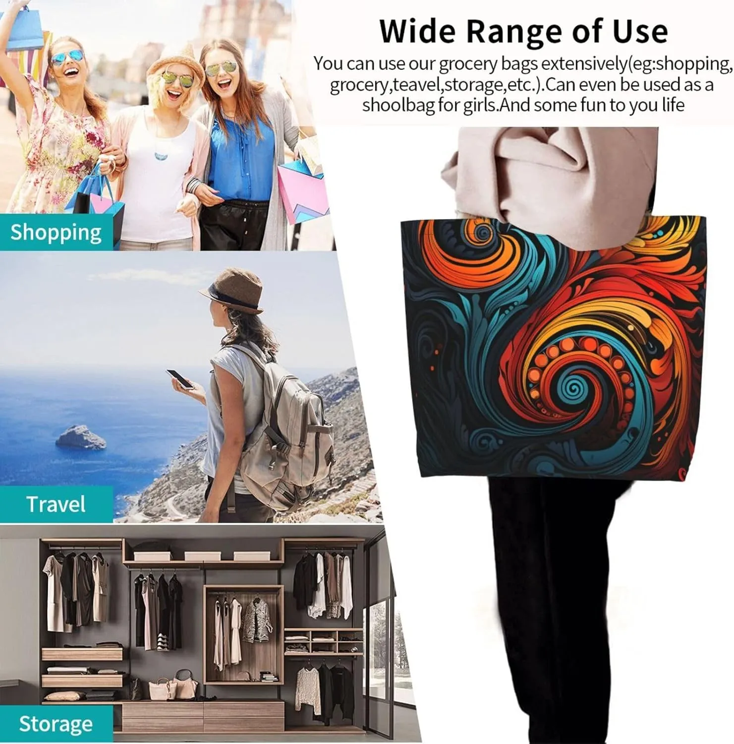 Tote Bag for Women Reusable Grocery Bag Shopping Bag Waves Tote Bags Handbag Foldable Shoulder Bag