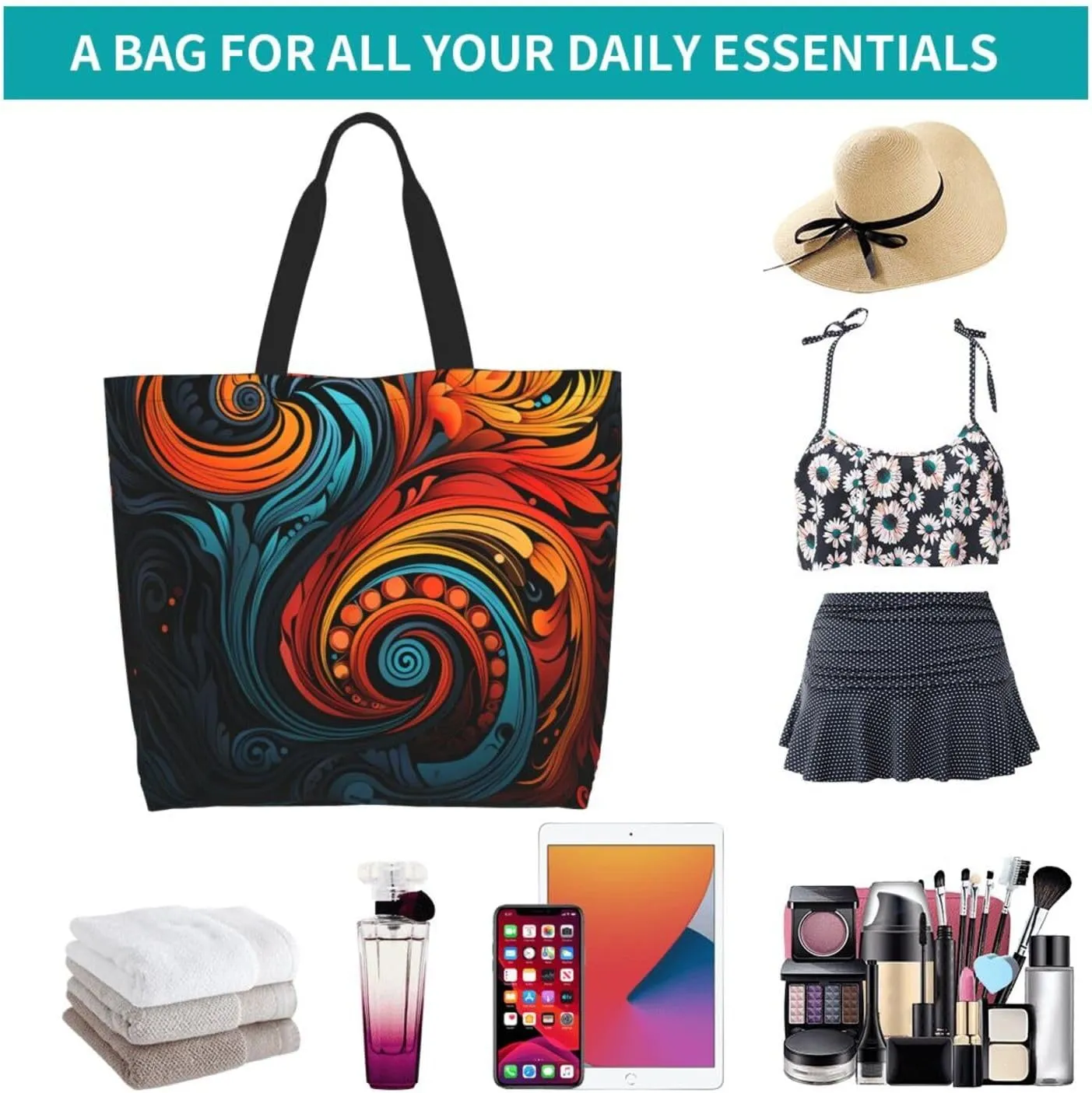 Tote Bag for Women Reusable Grocery Bag Shopping Bag Waves Tote Bags Handbag Foldable Shoulder Bag