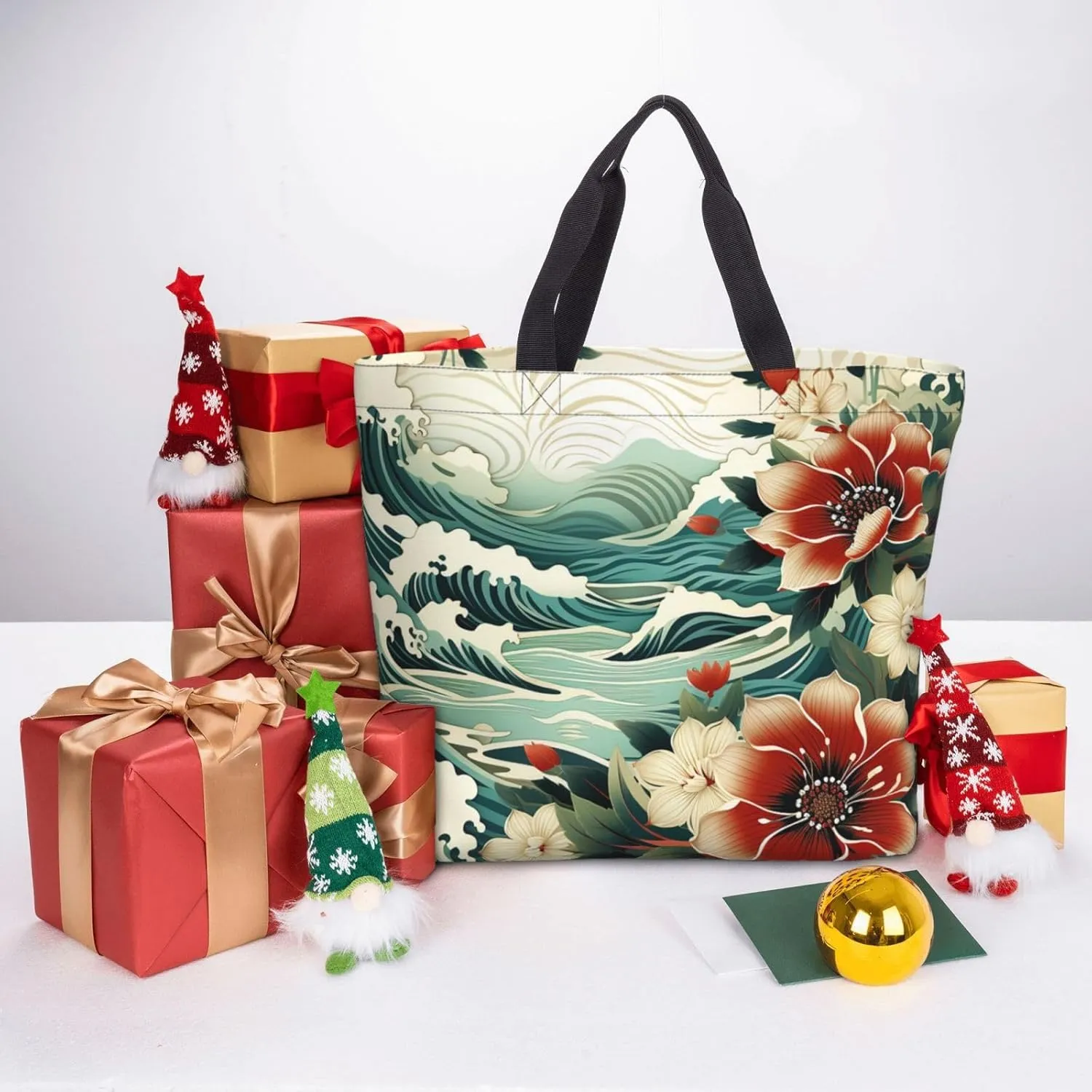 Tote Bag Large Capacity Grocery Bag With Zipper Wolf in Winter Shopping Bag Shoulder Bag for Women