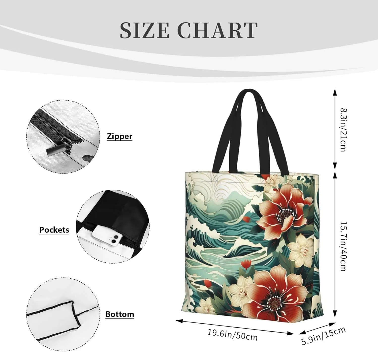 Tote Bag Large Capacity Grocery Bag With Zipper Wolf in Winter Shopping Bag Shoulder Bag for Women