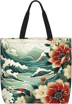 Tote Bag Large Capacity Grocery Bag With Zipper Wolf in Winter Shopping Bag Shoulder Bag for Women