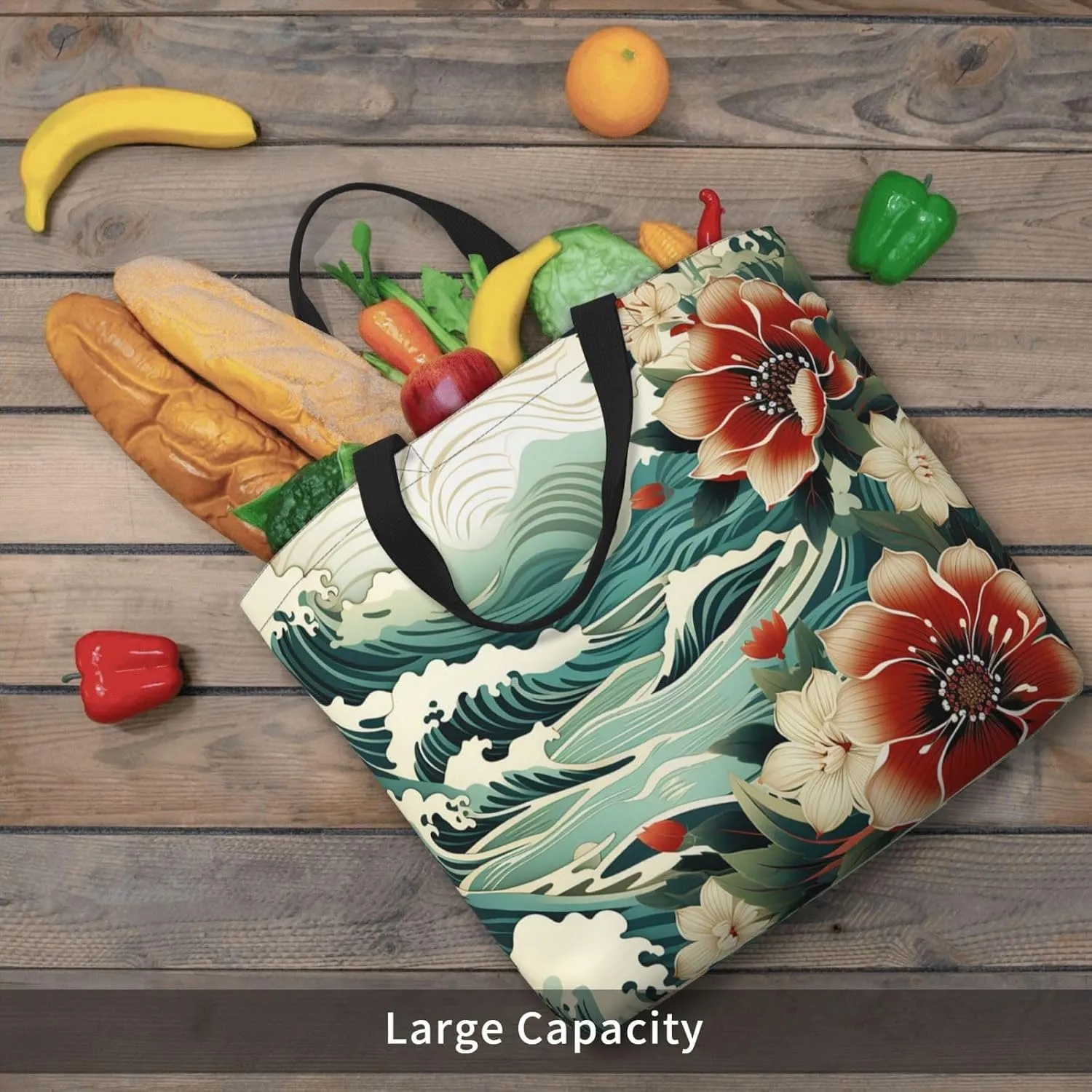 Tote Bag Large Capacity Grocery Bag With Zipper Wolf in Winter Shopping Bag Shoulder Bag for Women