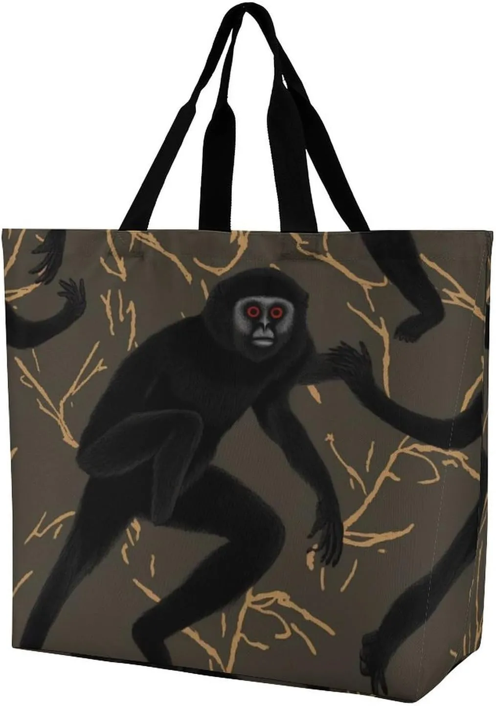 Tote Bag Reusable Grocery Bag Foldable Shopping Bag Black Gibbon Monkey Extra Large Shoulder Bag Canvas Tote Bag for Travel Work