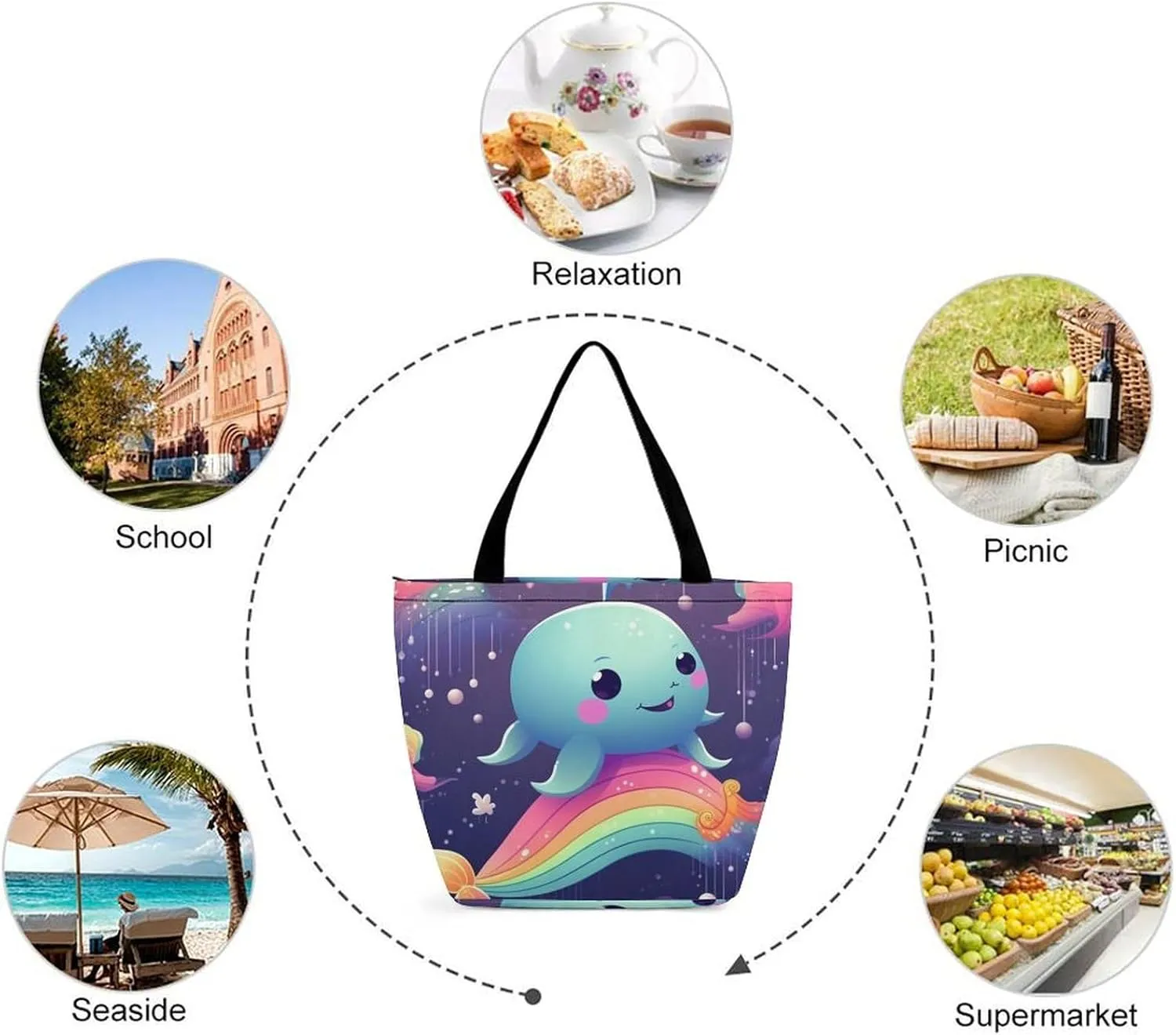 Tote Bag Reusable Grocery Bag Foldable Shopping Bag Extra Large Shoulder Bag Trick Or Treat Tote Bag for Work