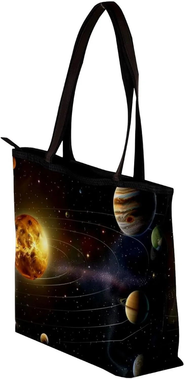Tote Bags, Large Tote Bag, Tote Bag with Zipper, Planets Earth Space Universe, Womens Tote Bag