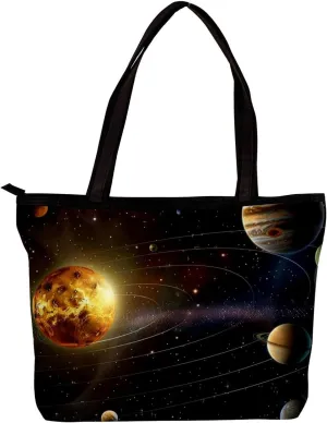 Tote Bags, Large Tote Bag, Tote Bag with Zipper, Planets Earth Space Universe, Womens Tote Bag