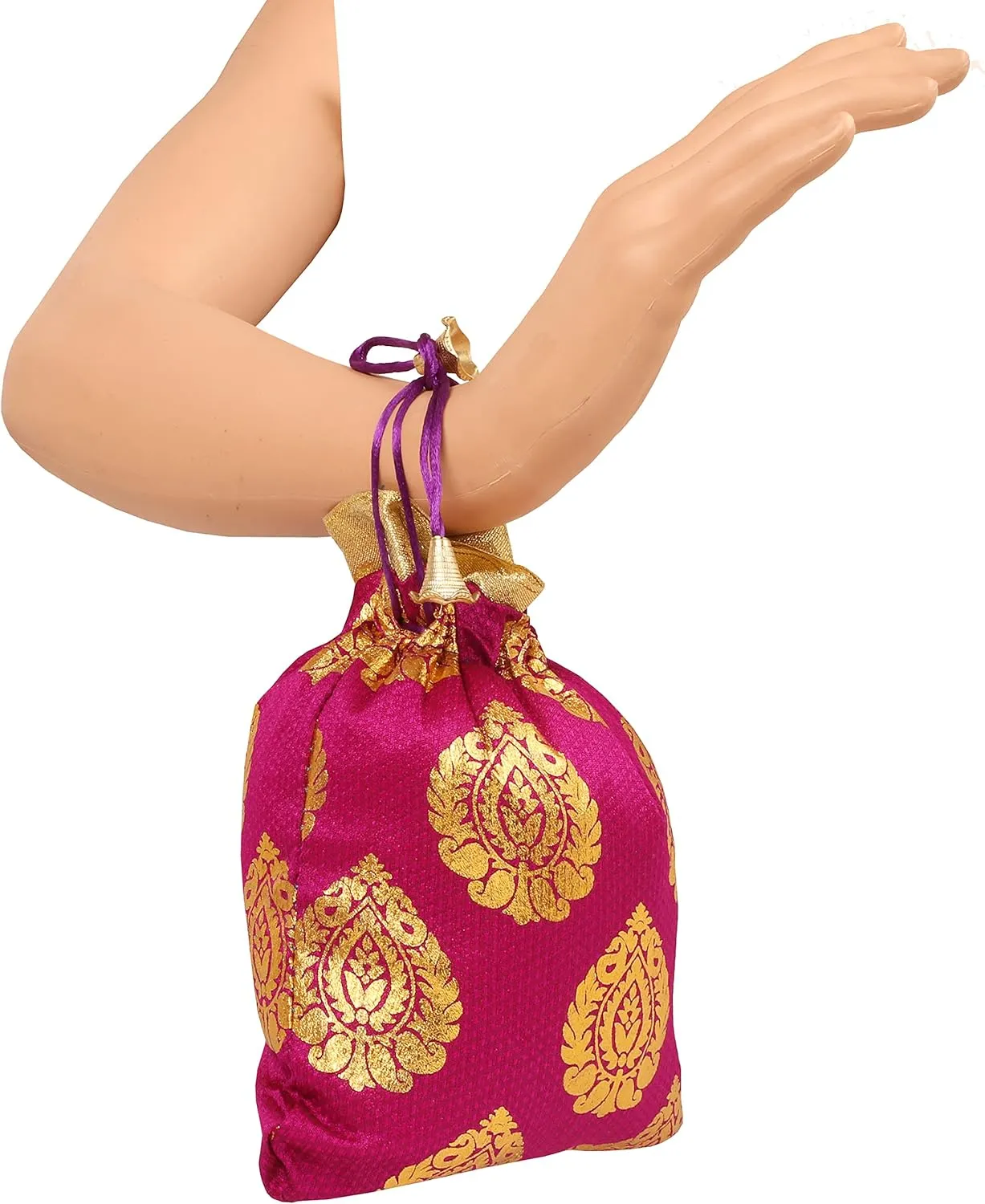 Touchstone Drawstring Bags Traditional Indian Handcrafted in Ficus Leaf Pattern Brocade fabric. Perfect for Gifts Jewelry Weddings Sweet Distribution Set of 20 Vibrant Multicolor Pouches Purses Potli
