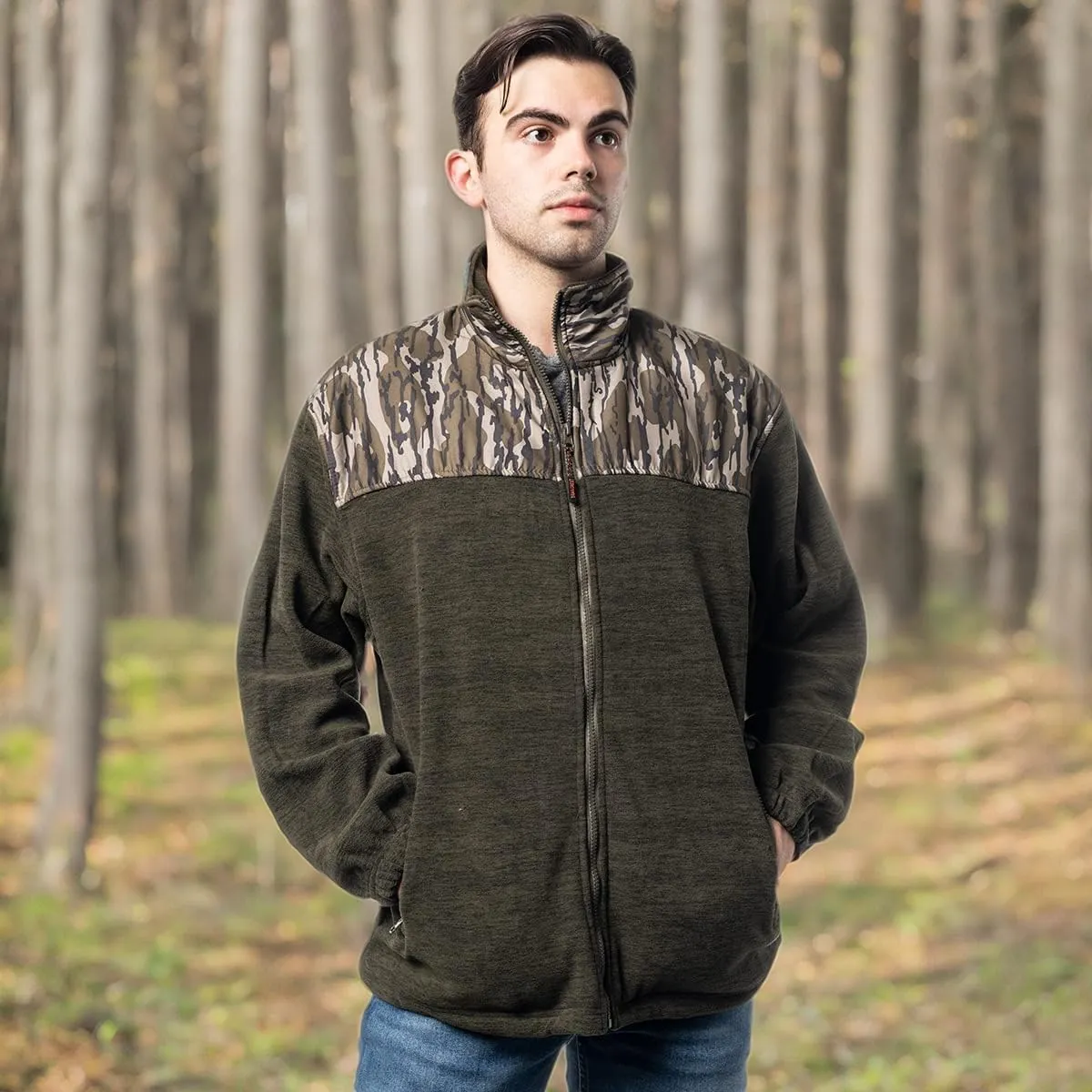 TrailCrest Men's C-Max Full Zip Polar Fleece Jacket, Mossy Oak Camo Patterns