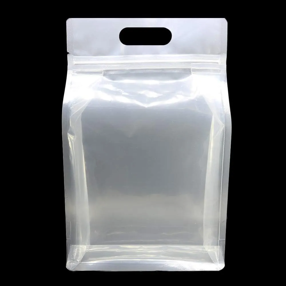 Transparent Clear Flat Bottom Food Organization Storage Stand-Up Zip Top Bags with Die-Cut Handle (50, 13oz)