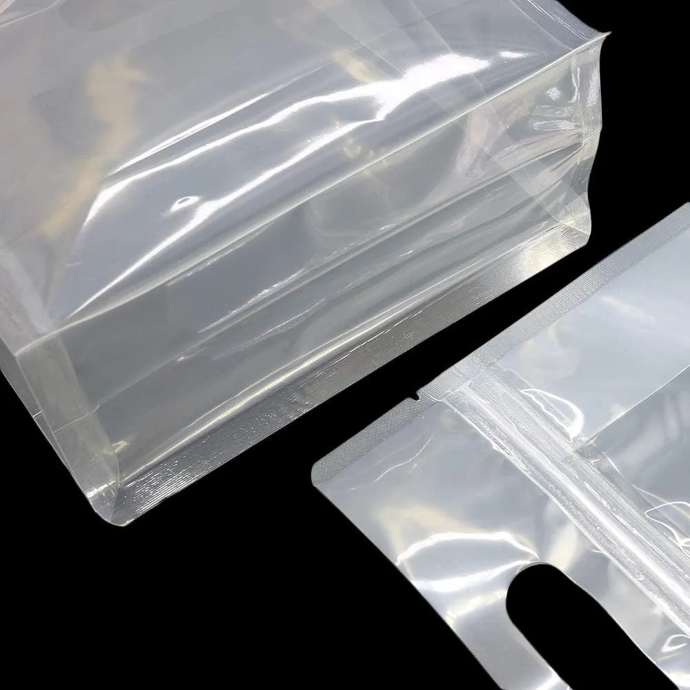 Transparent Clear Flat Bottom Food Organization Storage Stand-Up Zip Top Bags with Die-Cut Handle (50, 13oz)