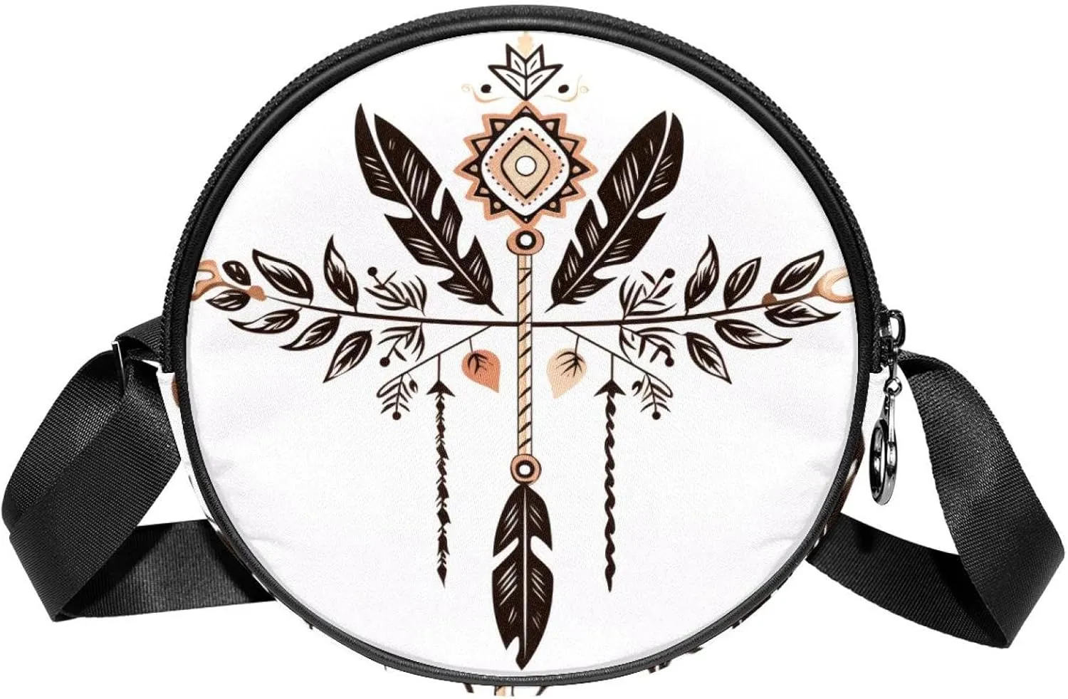 Travel Crossbody Bags for Women, Round, Shoulder Bag, arrow and feathers