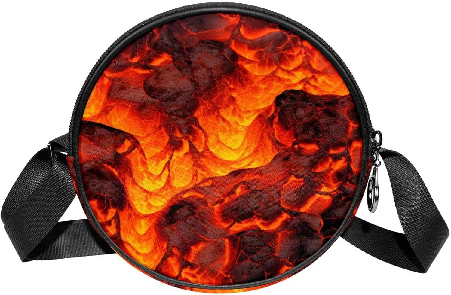 Travel Crossbody Bags for Women, Round, Shoulder Bag, Cartoon Volcano Abstract