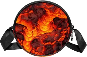Travel Crossbody Bags for Women, Round, Shoulder Bag, Cartoon Volcano Abstract