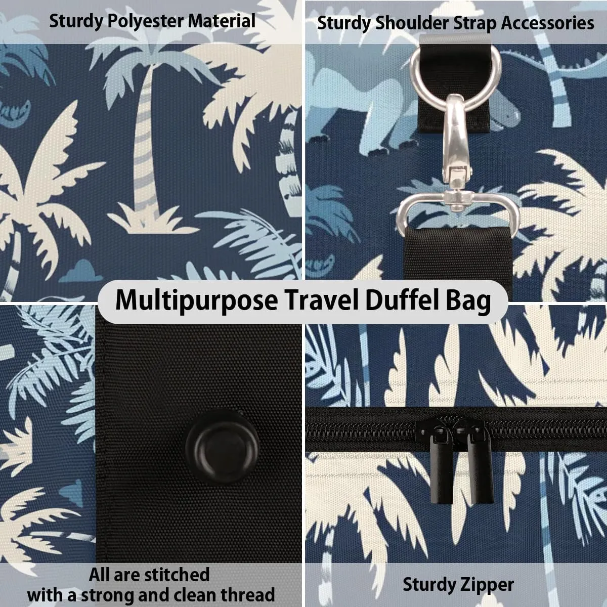 Travel Duffle Bag Dinosaur Palm Tree Gym Bags for Men Women Travel Duffel Bags with Adjustable Shoulder Strap Carry On Weekender Bag