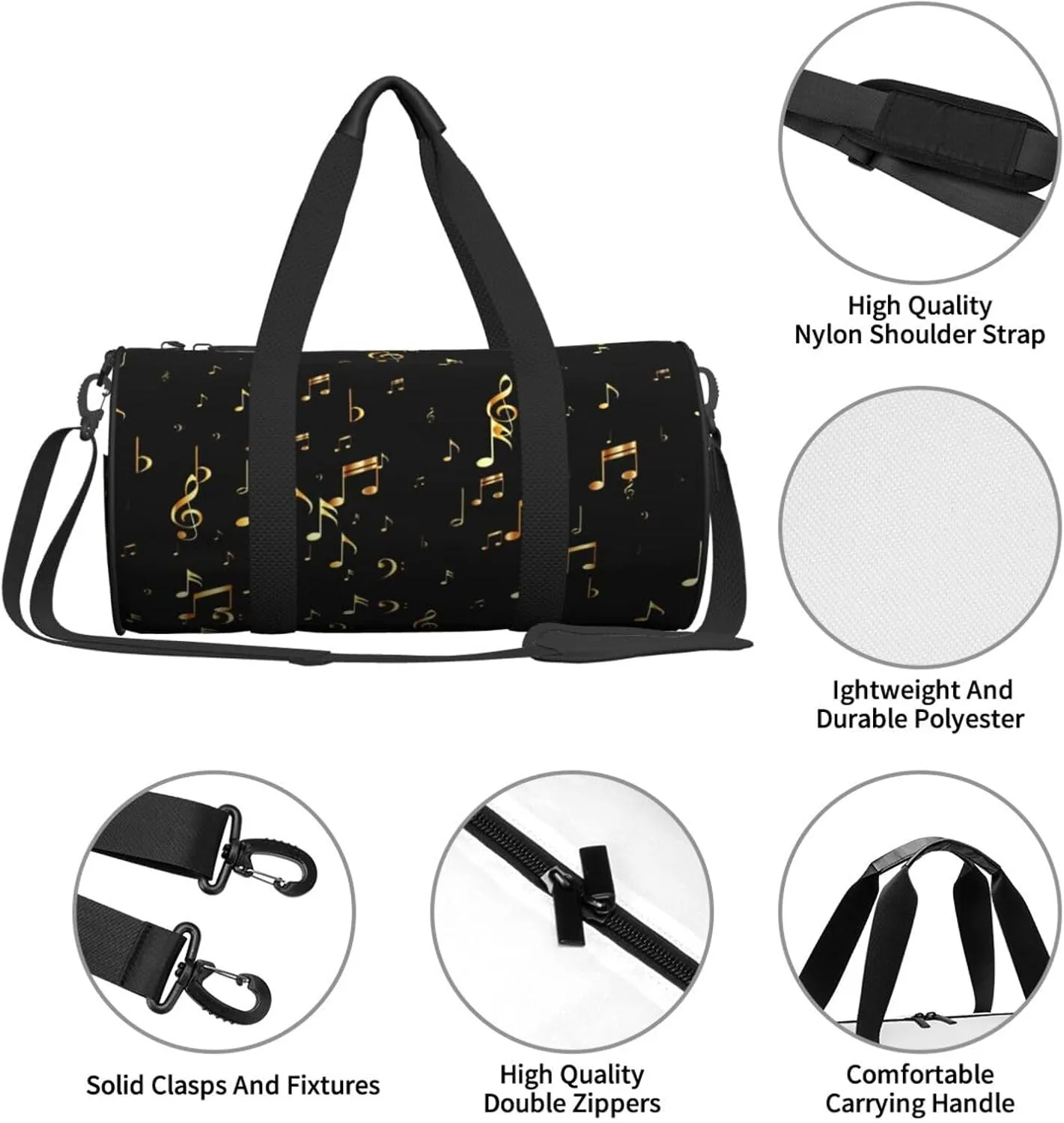 Travel Duffle Bag for Men Women, Bass Music Note Duffle Bags for Sport Gym Overnight Luggage