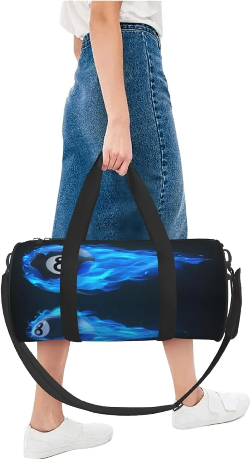 Travel Duffle Bag for Men Women, Billiard 8 Ball Blue Fire Duffle Bags for Sport Gym Overnight Luggage