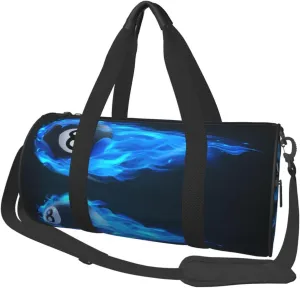 Travel Duffle Bag for Men Women, Billiard 8 Ball Blue Fire Duffle Bags for Sport Gym Overnight Luggage