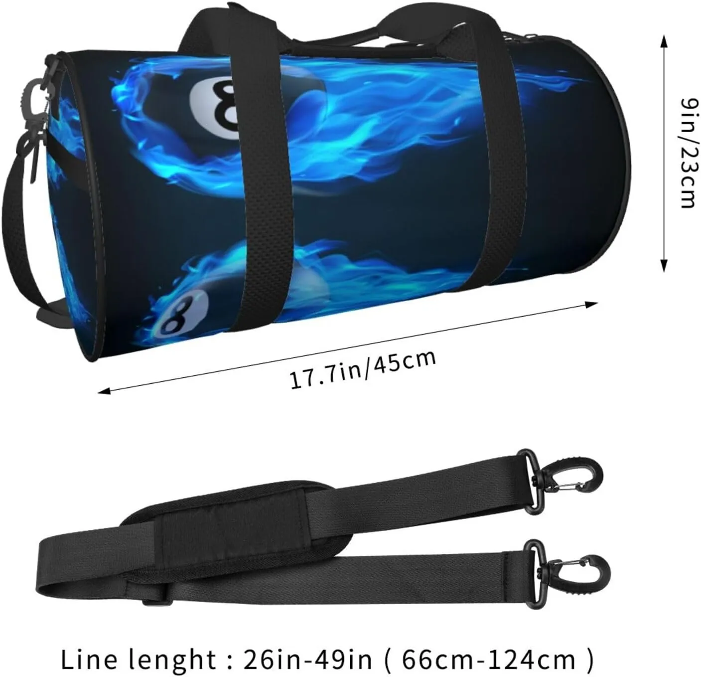 Travel Duffle Bag for Men Women, Billiard 8 Ball Blue Fire Duffle Bags for Sport Gym Overnight Luggage