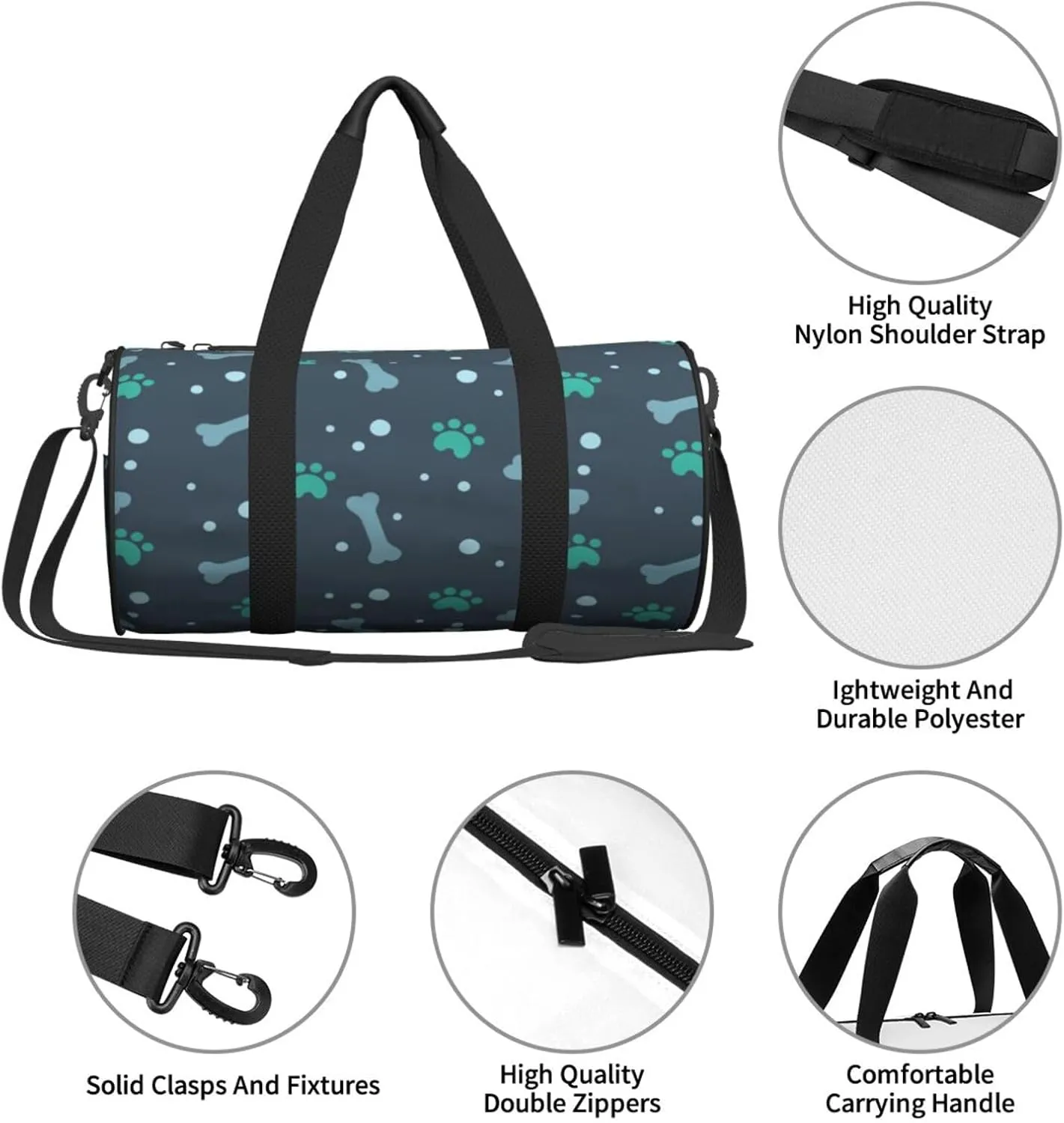 Travel Duffle Bag for Men Women, Bone Dog Foot Duffle Bags for Sport Gym Overnight Luggage
