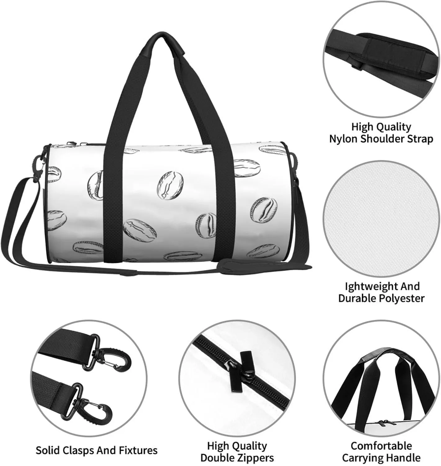 Travel Duffle Bag for Men Women, Coffee White Duffle Bags for Sport Gym Overnight Luggage
