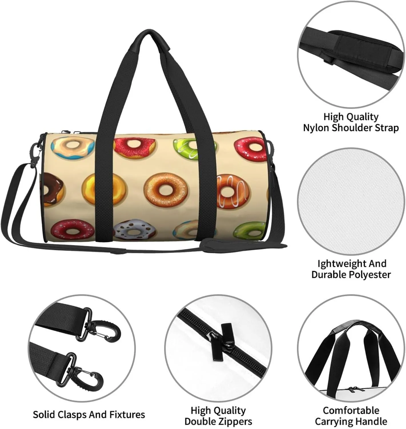Travel Duffle Bag for Men Women, Donuts Chocolate Duffle Bags for Sport Gym Overnight Luggage