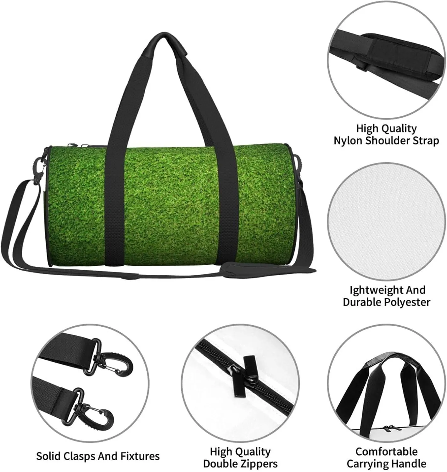 Travel Duffle Bag for Men Women, Green Artificial Grass Print Duffle Bags for Sport Gym Overnight Luggage