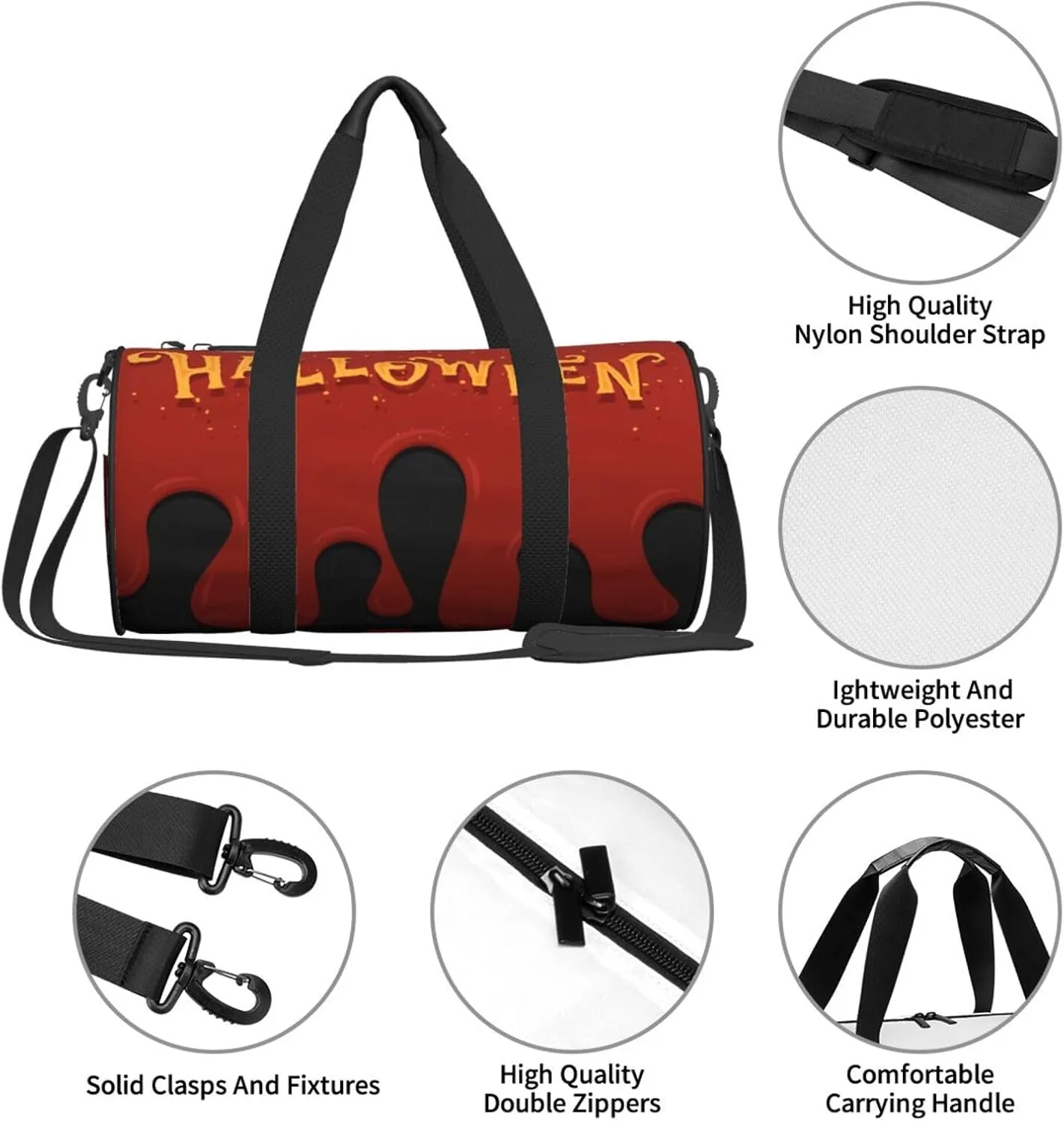 Travel Duffle Bag for Men Women, Happy Halloween Red Black Duffle Bags for Sport Gym Overnight Luggage