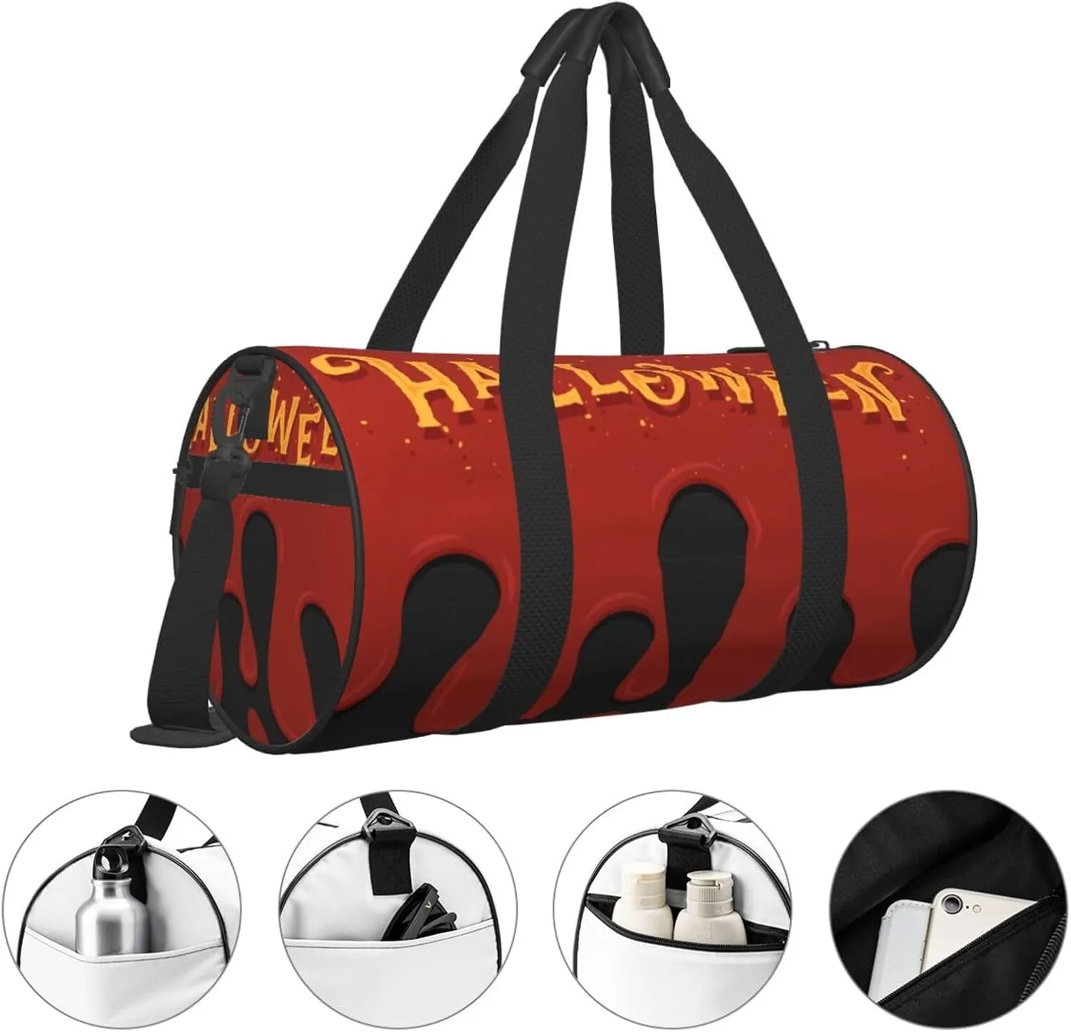 Travel Duffle Bag for Men Women, Happy Halloween Red Black Duffle Bags for Sport Gym Overnight Luggage