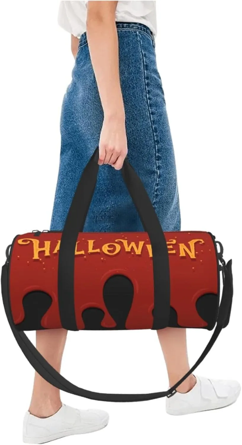 Travel Duffle Bag for Men Women, Happy Halloween Red Black Duffle Bags for Sport Gym Overnight Luggage