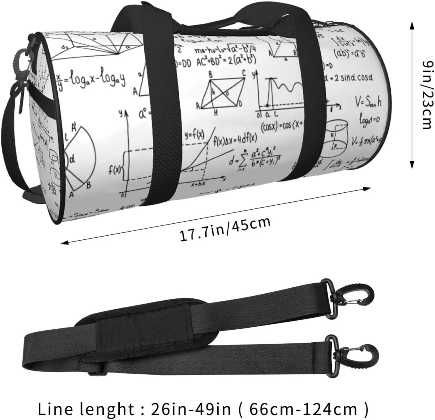 Travel Duffle Bag for Men Women, Math Geometry Formulas Science Duffle Bags for Sport Gym Overnight Luggage