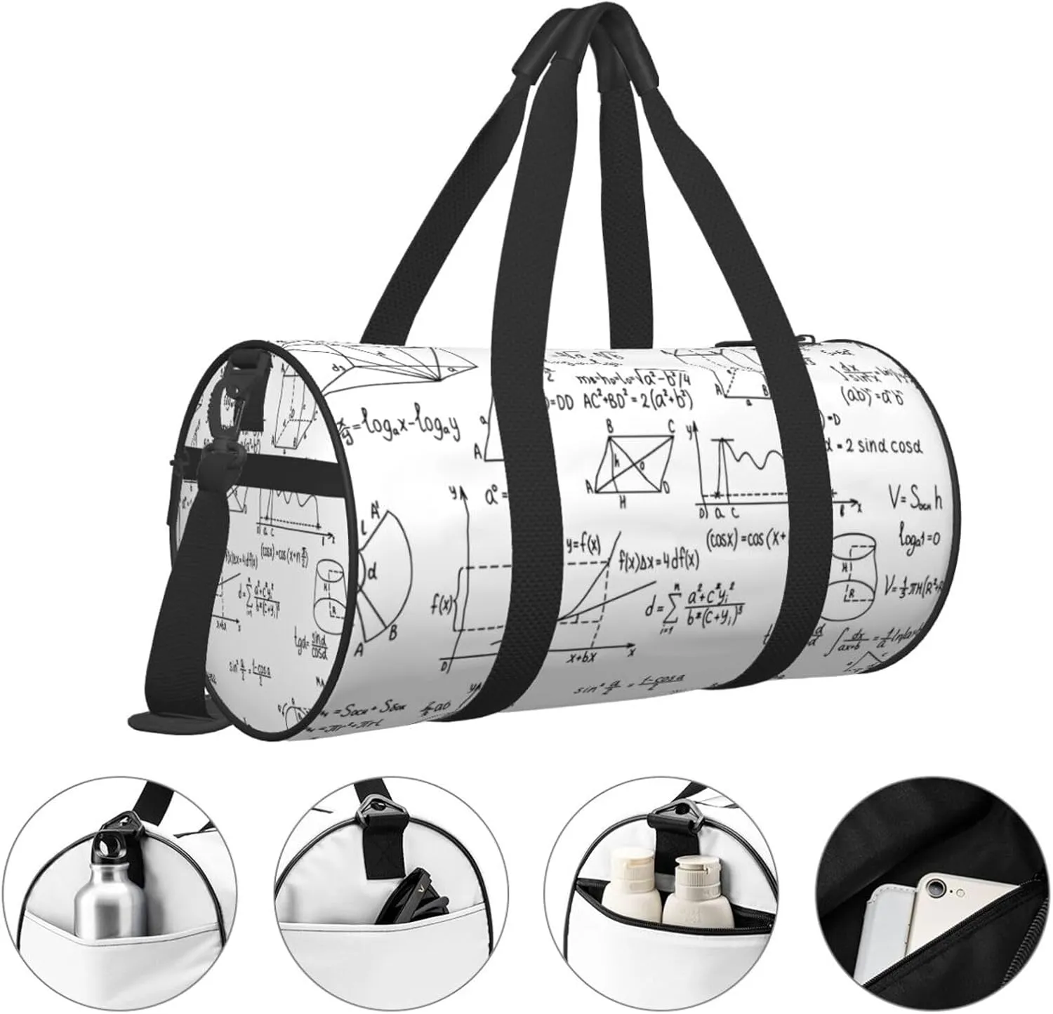 Travel Duffle Bag for Men Women, Math Geometry Formulas Science Duffle Bags for Sport Gym Overnight Luggage
