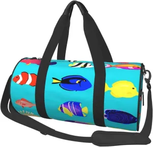 Travel Duffle Bag for Men Women, Sea Fish Flat Ocean Duffle Bags for Sport Gym Overnight Luggage