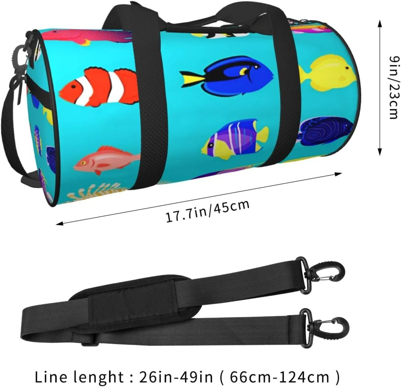 Travel Duffle Bag for Men Women, Sea Fish Flat Ocean Duffle Bags for Sport Gym Overnight Luggage