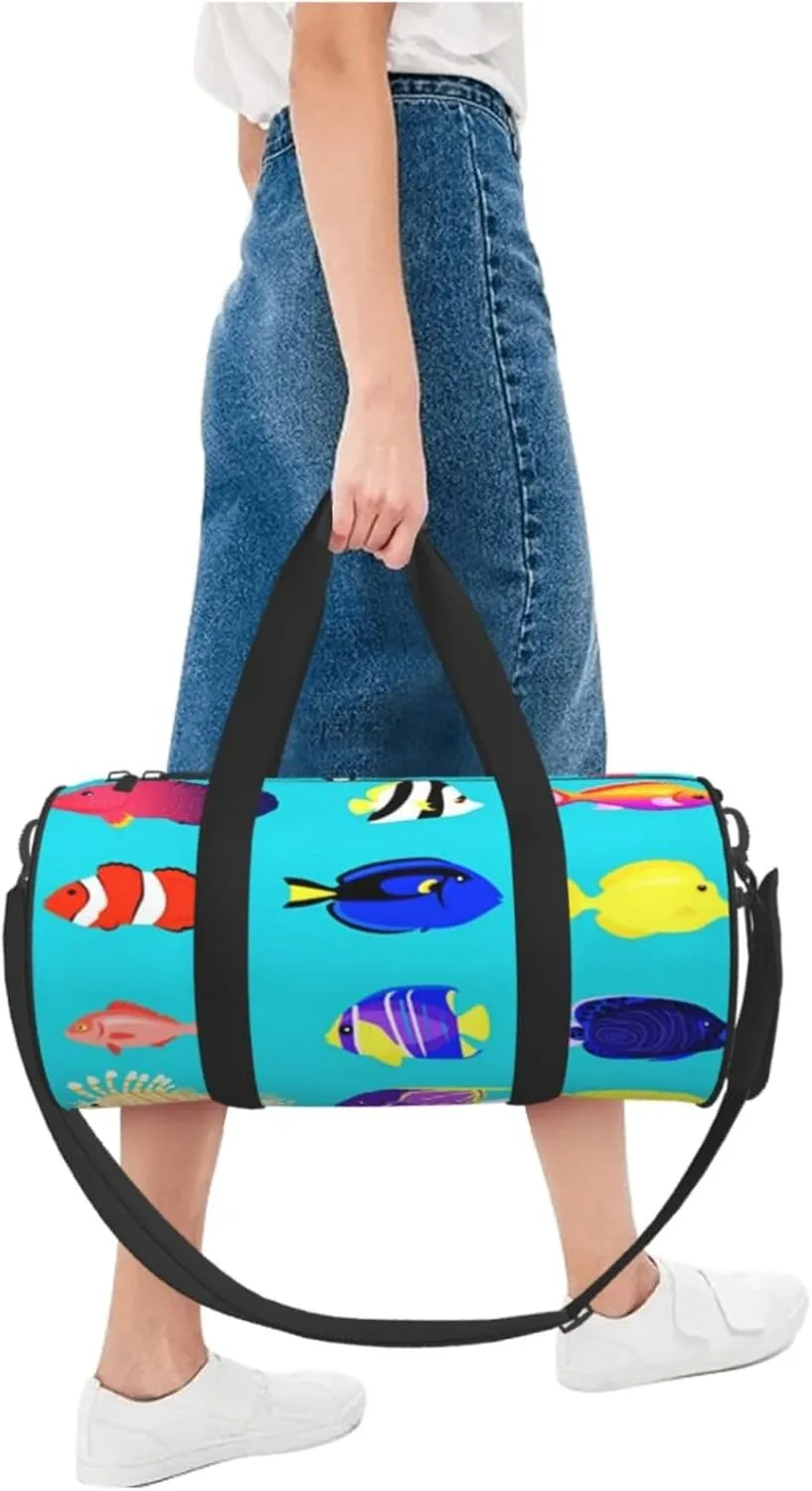 Travel Duffle Bag for Men Women, Sea Fish Flat Ocean Duffle Bags for Sport Gym Overnight Luggage