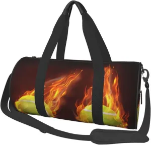 Travel Duffle Bag for Men Women, Tennis Balls Flying Flames Duffle Bags for Sport Gym Overnight Luggage