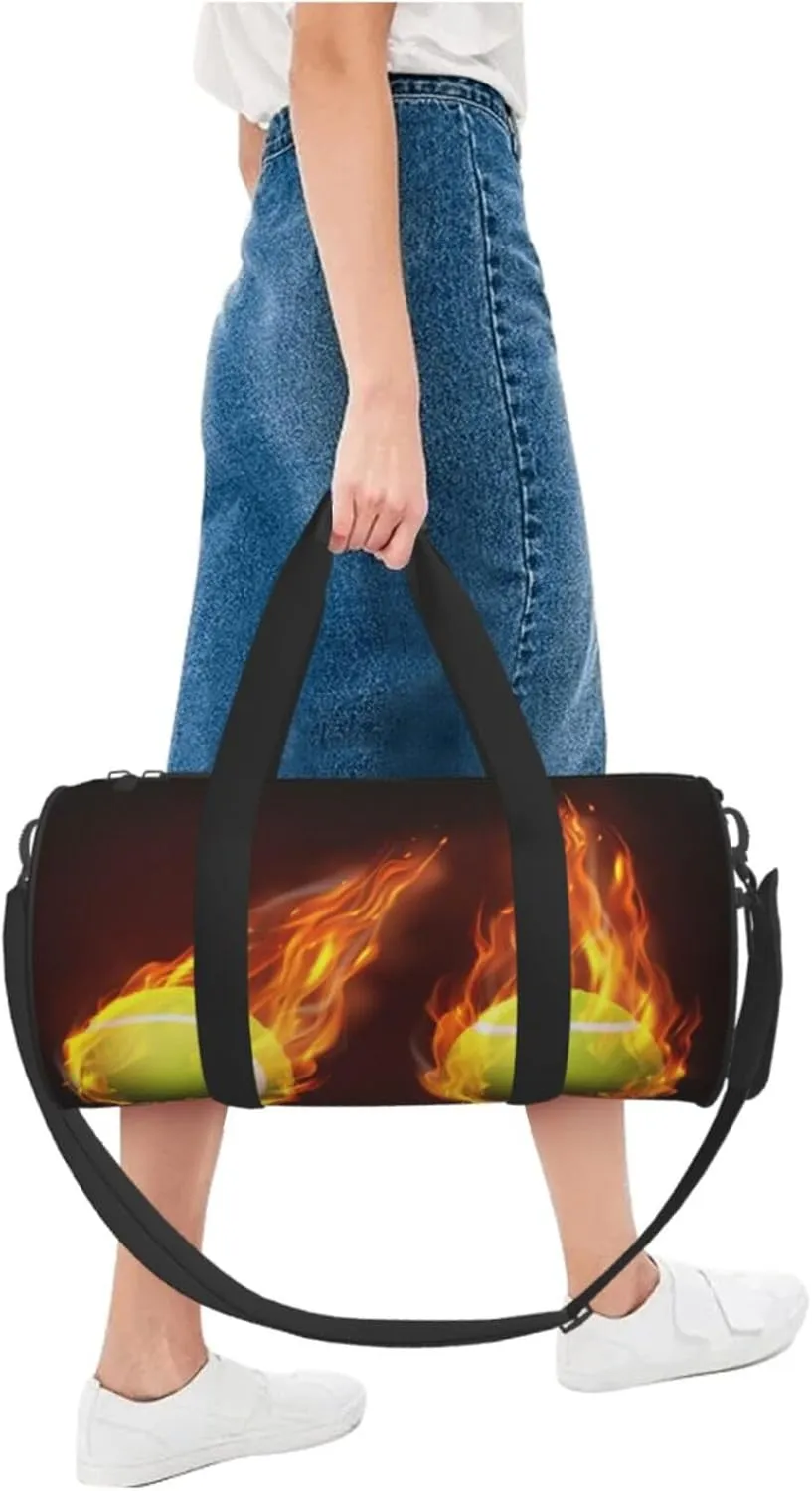 Travel Duffle Bag for Men Women, Tennis Balls Flying Flames Duffle Bags for Sport Gym Overnight Luggage