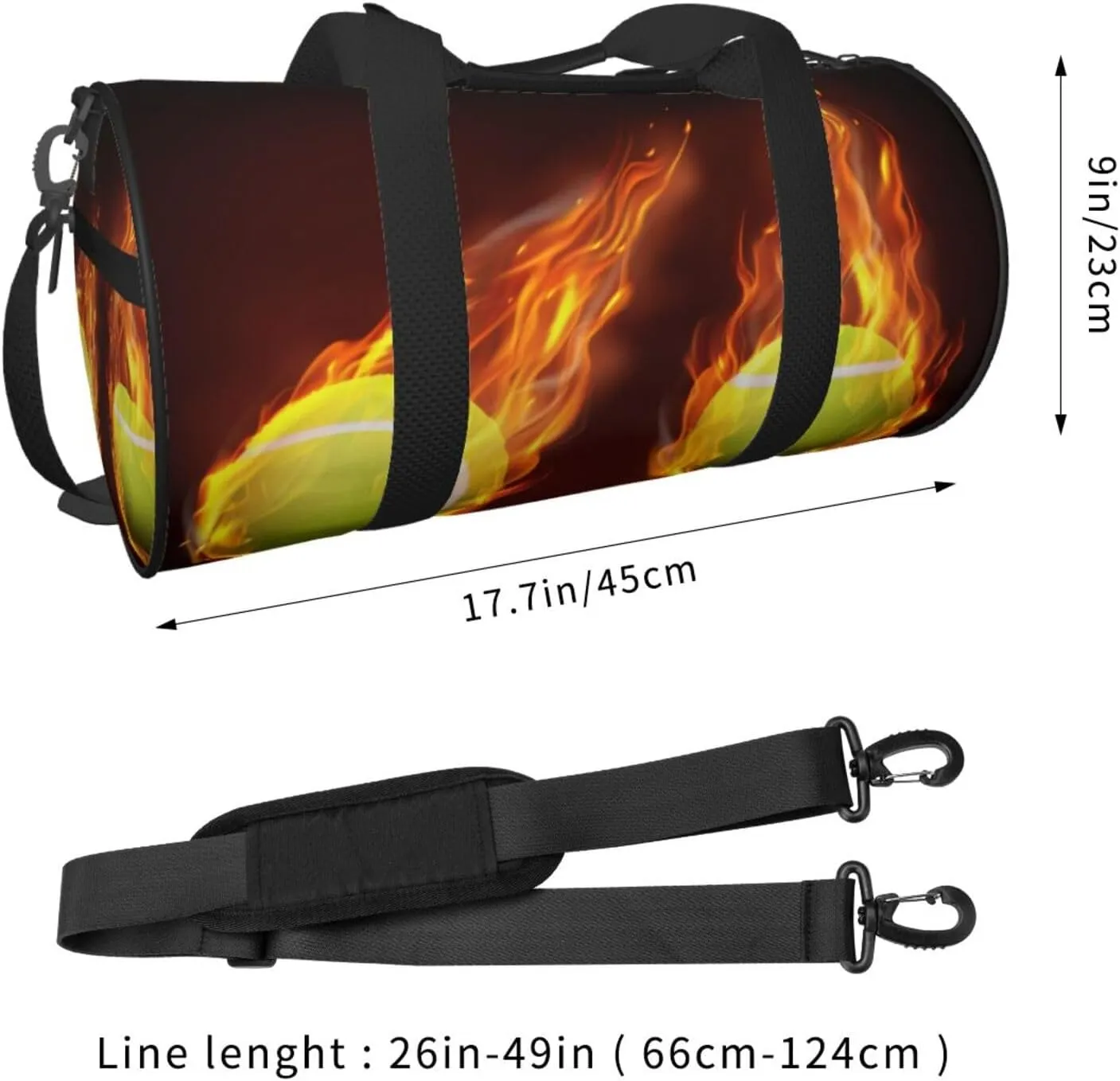 Travel Duffle Bag for Men Women, Tennis Balls Flying Flames Duffle Bags for Sport Gym Overnight Luggage