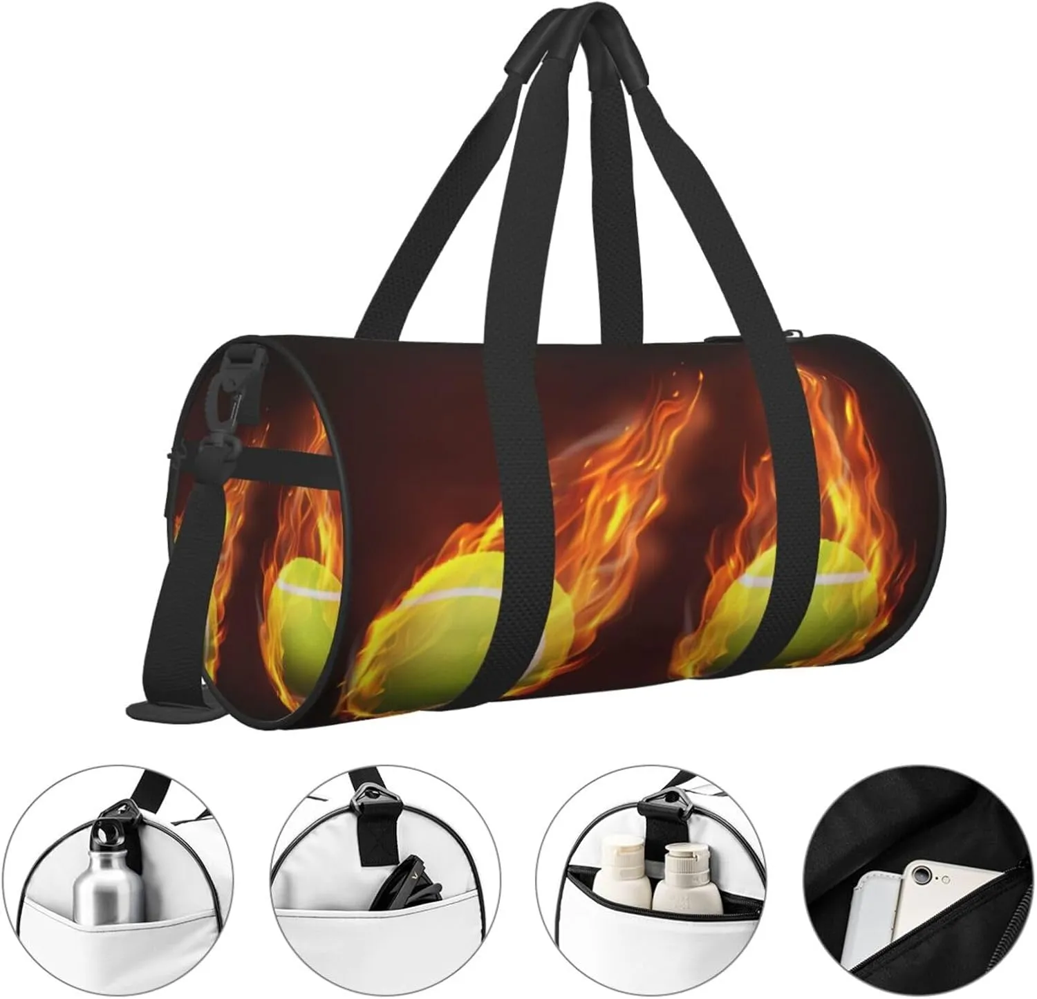 Travel Duffle Bag for Men Women, Tennis Balls Flying Flames Duffle Bags for Sport Gym Overnight Luggage