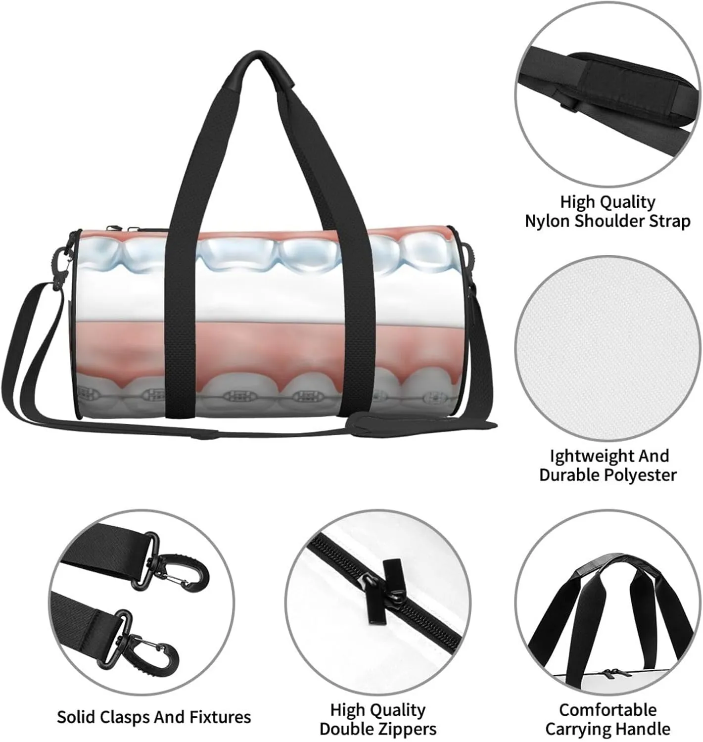 Travel Duffle Bag for Men Women, Tooth Metal Dentist Duffle Bags for Sport Gym Overnight Luggage