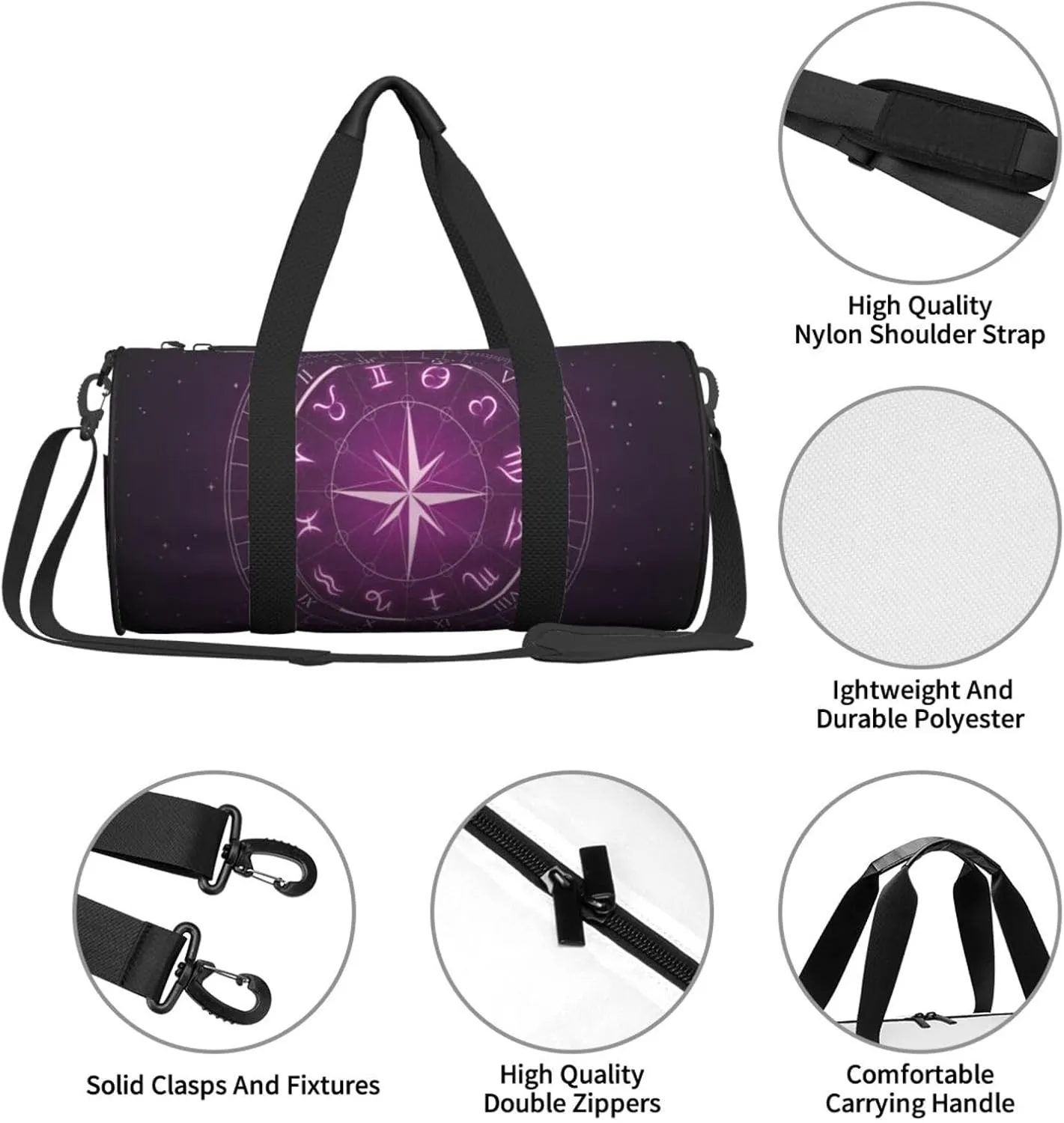 Travel Duffle Bag for Men Women, Zodiac Space Duffle Bags for Sport Gym Overnight Luggage