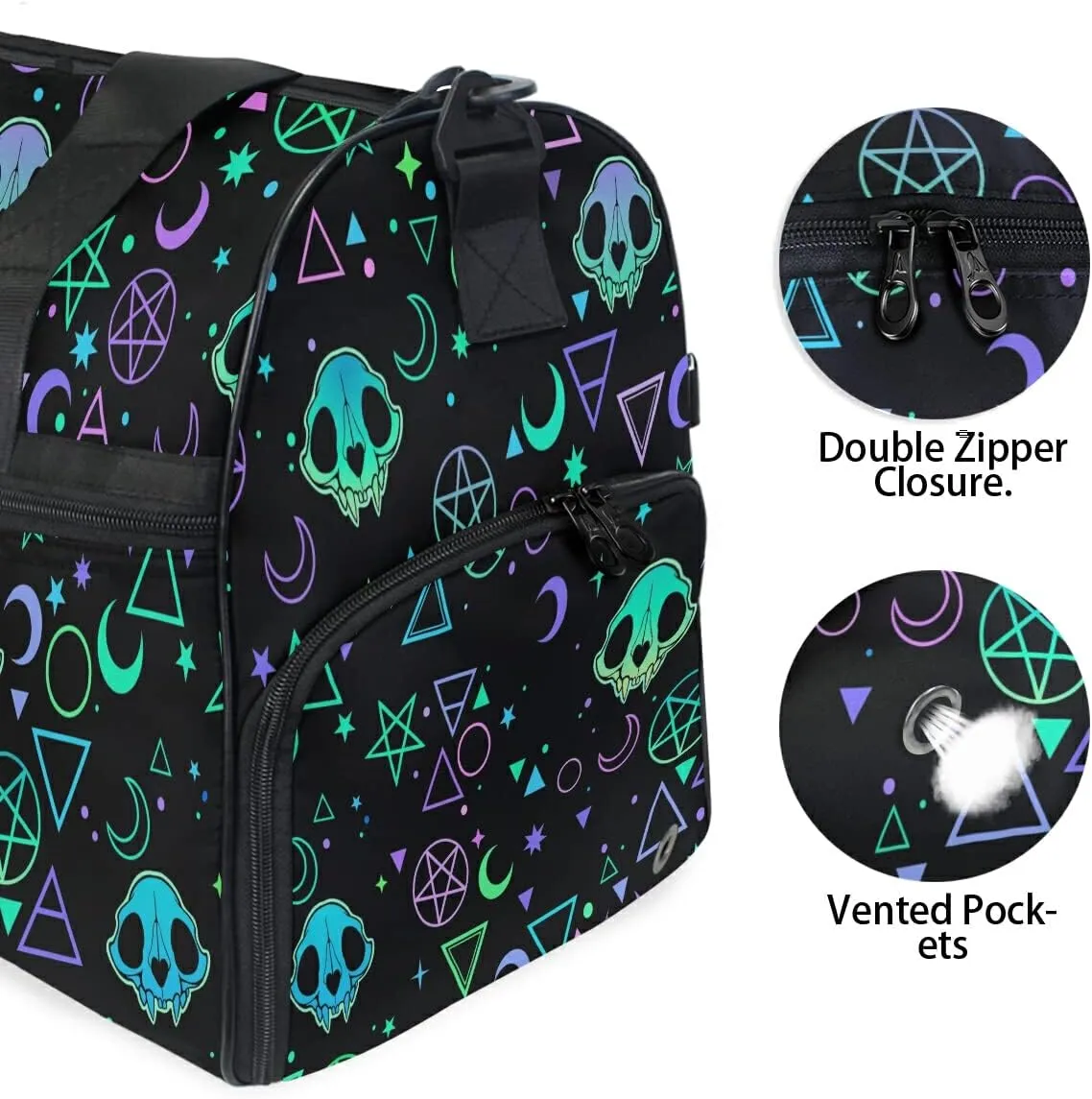 Travel Magic Skulls Sports Gym Bag Travel Luggage Overnight Bags for Men Women Duffel Bags with Adjustable Strap for Traveling
