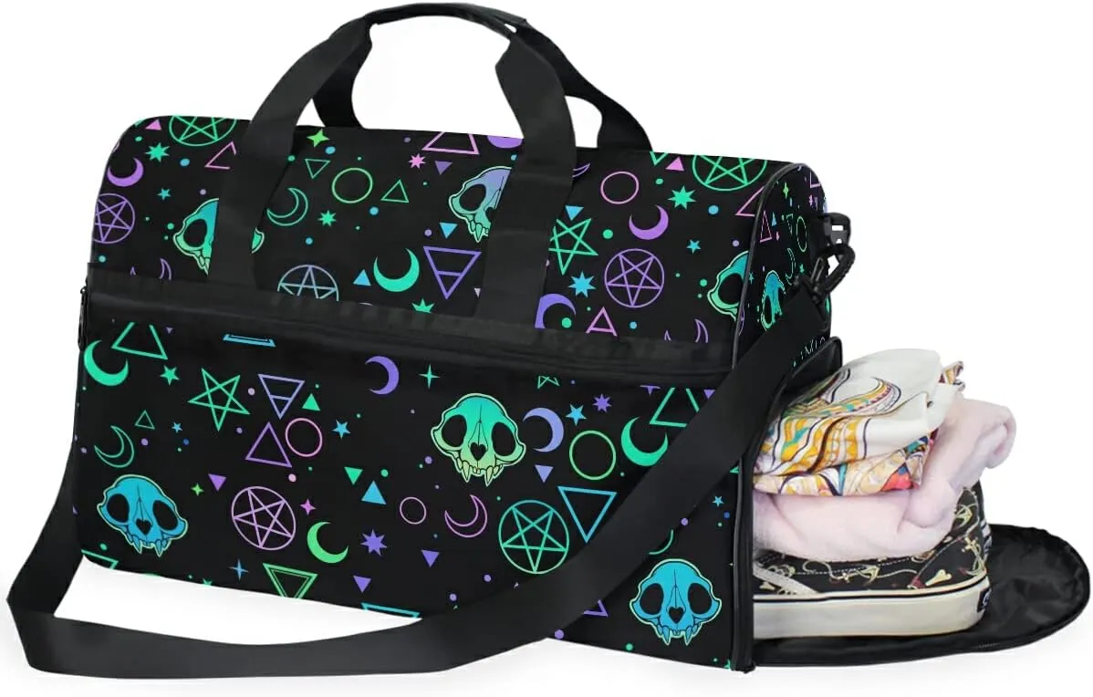 Travel Magic Skulls Sports Gym Bag Travel Luggage Overnight Bags for Men Women Duffel Bags with Adjustable Strap for Traveling