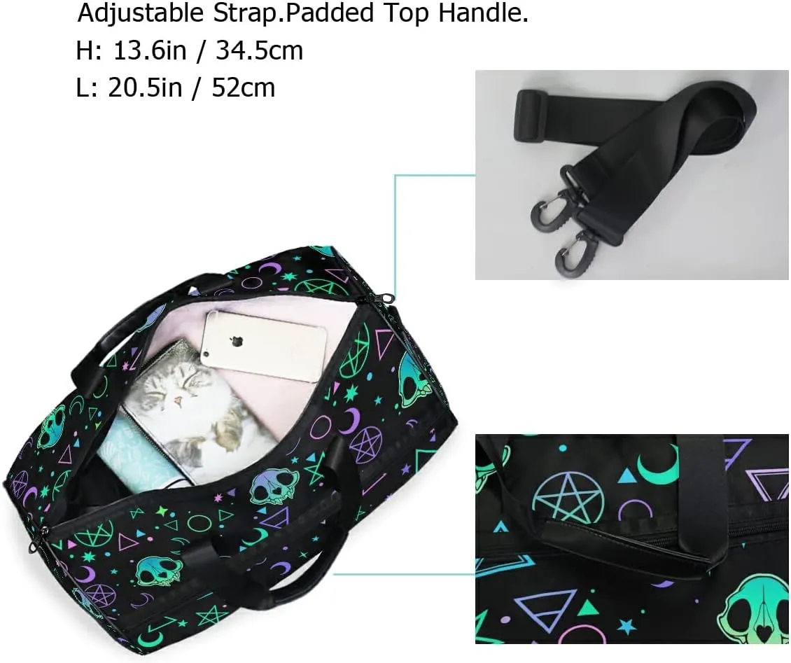 Travel Magic Skulls Sports Gym Bag Travel Luggage Overnight Bags for Men Women Duffel Bags with Adjustable Strap for Traveling
